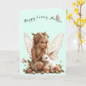 Carte Pâques Roses roses roses blanches Papillons lapins (Fleur jaune)