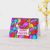 Carte Pâques vermillon avec des oeufs colorés teints (Fleur jaune)