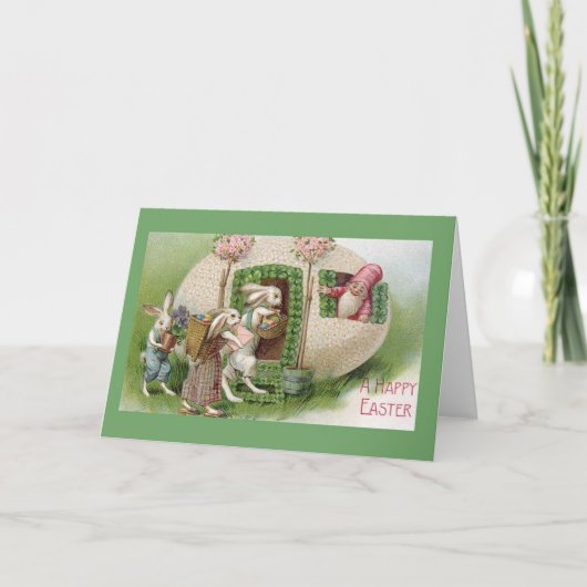 Carte Pâques vintage Gnome Et Bunnies Pâques (Devant)