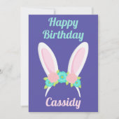 Carte Pâques violet fête d'anniversaire mignonne lapin p (Devant)