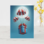 Carte Parachutes qui offrent un cadeau de Noël (Fleur jaune)