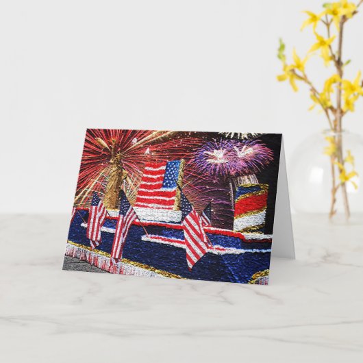 Carte Parade avec Statue de la Liberté Float et drapeau (Fleur jaune)