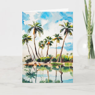 Carte Paradis des îles des Caraïbes Palmiers à l'aquarel
