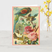 Carte Parakeet Rose vintage (Fleur jaune)