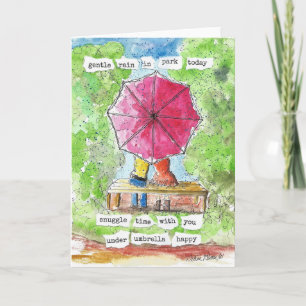 Carte Parapluie rouge, Haiku, Art populaire Imprimer, mi