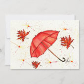 Carte Parapluie rouge vif et aquarelle feuille rouge (Devant)