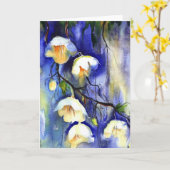 Carte parapluies blancs bleus du ciel (Fleur jaune)