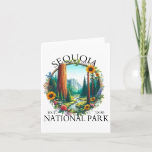 Carte Parc national Retro Floral Sequoia Randonnée Campi