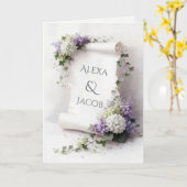 Carte Parchemin de mariage aux lilas et hydrangeas (Fleur jaune)