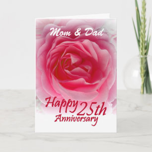 Carte PARENTS - 25e anniversaire de mariage avec rose ro