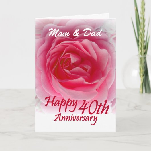 Carte PARENTS - 40e anniversaire de mariage avec rose ro (Devant)