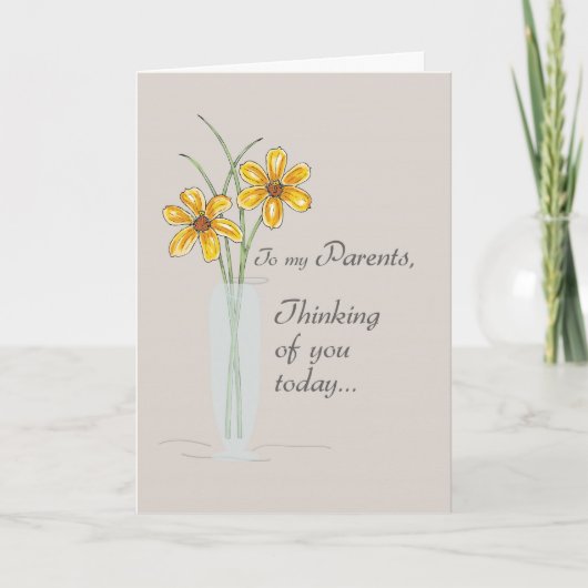 Carte Parents, penser à vous deux fleurs Vase (Devant)