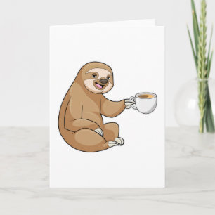 Carte Paresseux avec tasse de café