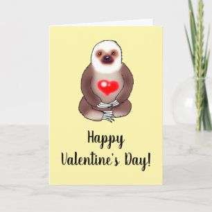 Carte Paresseux de la Saint-Valentin avec cœur lumineux