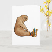 Carte Paresseux en patineur en ligne avec des patins en (Fleur jaune)