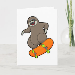 Carte Paresseux en skater avec skateboard