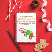 Carte Paresseux endormi Canne de bonbon Noël Collègue de