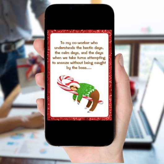 Carte Paresseux endormi Canne de bonbon Noël Collègue de