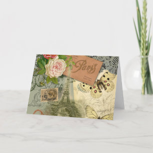 Carte Paris France Art Antique Collage Eiffel Français