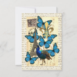 Carte Paris, paon et papillons