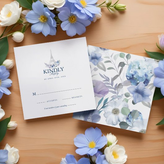 Carte Paris Tour Eiffel Aquarelle Floral Blanc Mariage