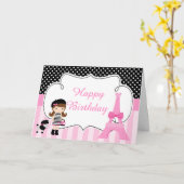 Carte Paris Tour Eiffel Brunette Girl (Fleur jaune)