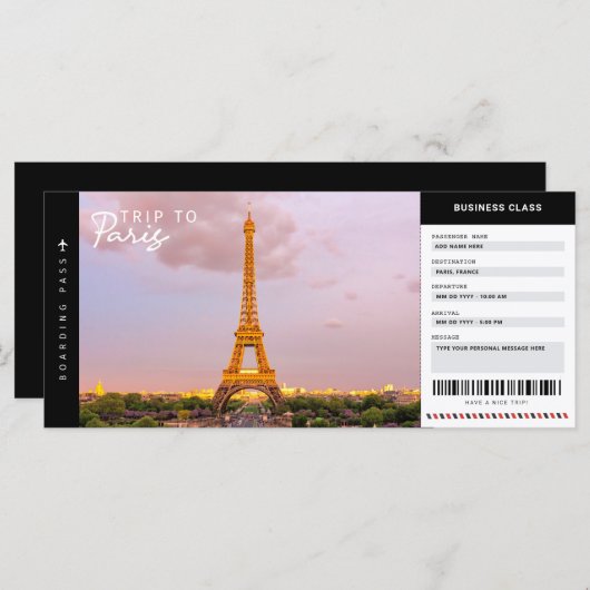 Carte Paris Trip Boarding Pass Vacances (Devant / Derrière)