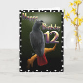 Carte Parrot Africain Gris /gris Joyeux 12 Anniversaire (Fleur jaune)