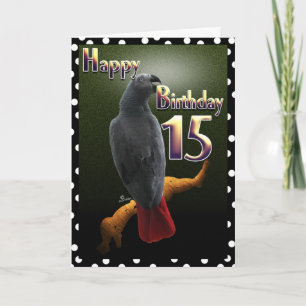 Carte Parrot Africain Gris /gris Joyeux 15 Anniversaire 