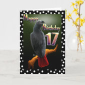 Carte Parrot African Grey bird polka point 17 Anniversai (Fleur jaune)