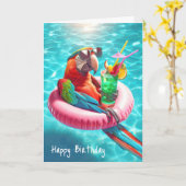 Carte Parrot D'Anniversaire Avec Boisson (Fleur jaune)