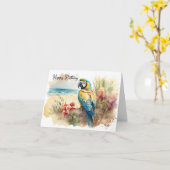 Carte Parrot d'anniversaire avec fleurs tropicales (Fleur jaune)