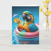 Carte Parrot dans une piscine pour Anniversaire (Fleur jaune)