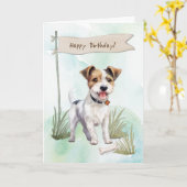 Carte Parson Russell Terrier Chien sous signe d'annivers (Fleur jaune)
