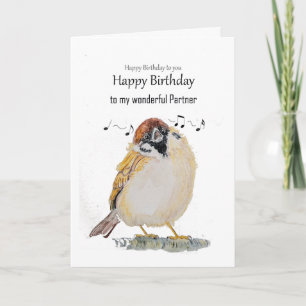 Carte Partenaire amusant Joyeux Anniversaire Moineau Ois