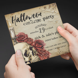 Carte Parti d'Halloween Rose et Éffrayant du crâne