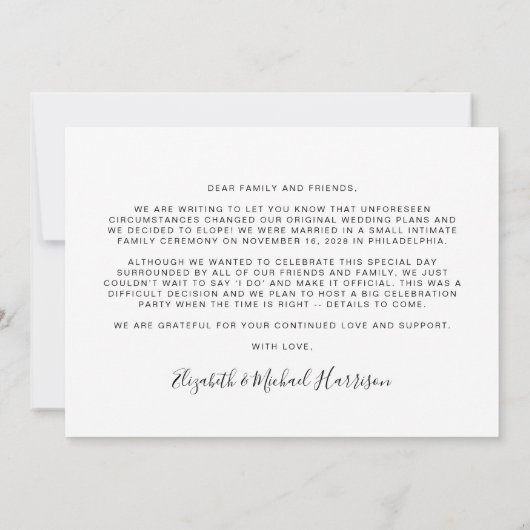 Carte Parti Marié Maintenant Plus Tard Photo Elopement M (Dos)