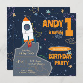 Carte Partie d'anniversaire de l'espace extra-atmosphéri (Devant / Derrière)