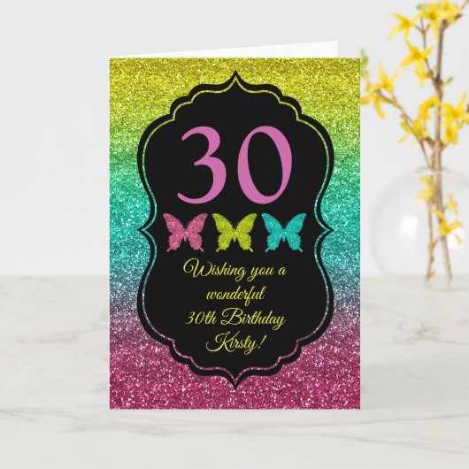 Carte Parties scintillant arc-en-ciel Gradient Joyeux an (Fleur jaune)