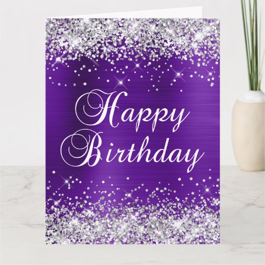Carte Parties scintillant Argent Purple Foil Gros annive (Devant)