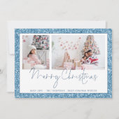 Carte Parties scintillant Bleue 2 Script photo Joyeuse c (Devant)