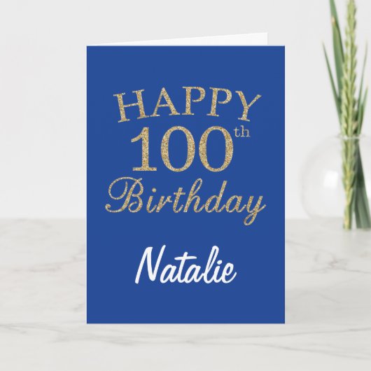 Carte Parties scintillant bleue et or 100e Anniversaire (Devant)