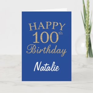 Carte Parties scintillant bleue et or 100e Anniversaire