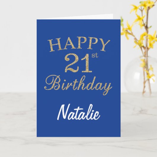 Carte Parties scintillant bleue et or 21e Anniversaire C (Fleur jaune)