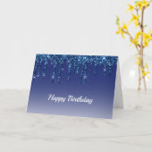 Carte Parties scintillant bleues tendance Anniversaire (Fleur jaune)