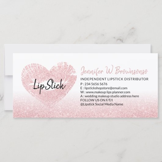 Carte Parties scintillant Coeur rose lèvres Maquillage A (Dos)