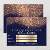 Carte Parties scintillant Cuivre bleu marine certificat  (Devant / Derrière)