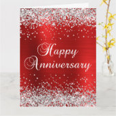 Carte Parties scintillant d'argent Red Happy Anniversair (Fleur jaune)