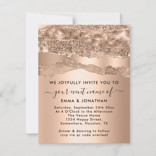 Carte Parties scintillant de code QR Bordures Rose (Devant)