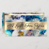 Carte Parties scintillant d'or bleu aquarelle certificat (Devant / Derrière)